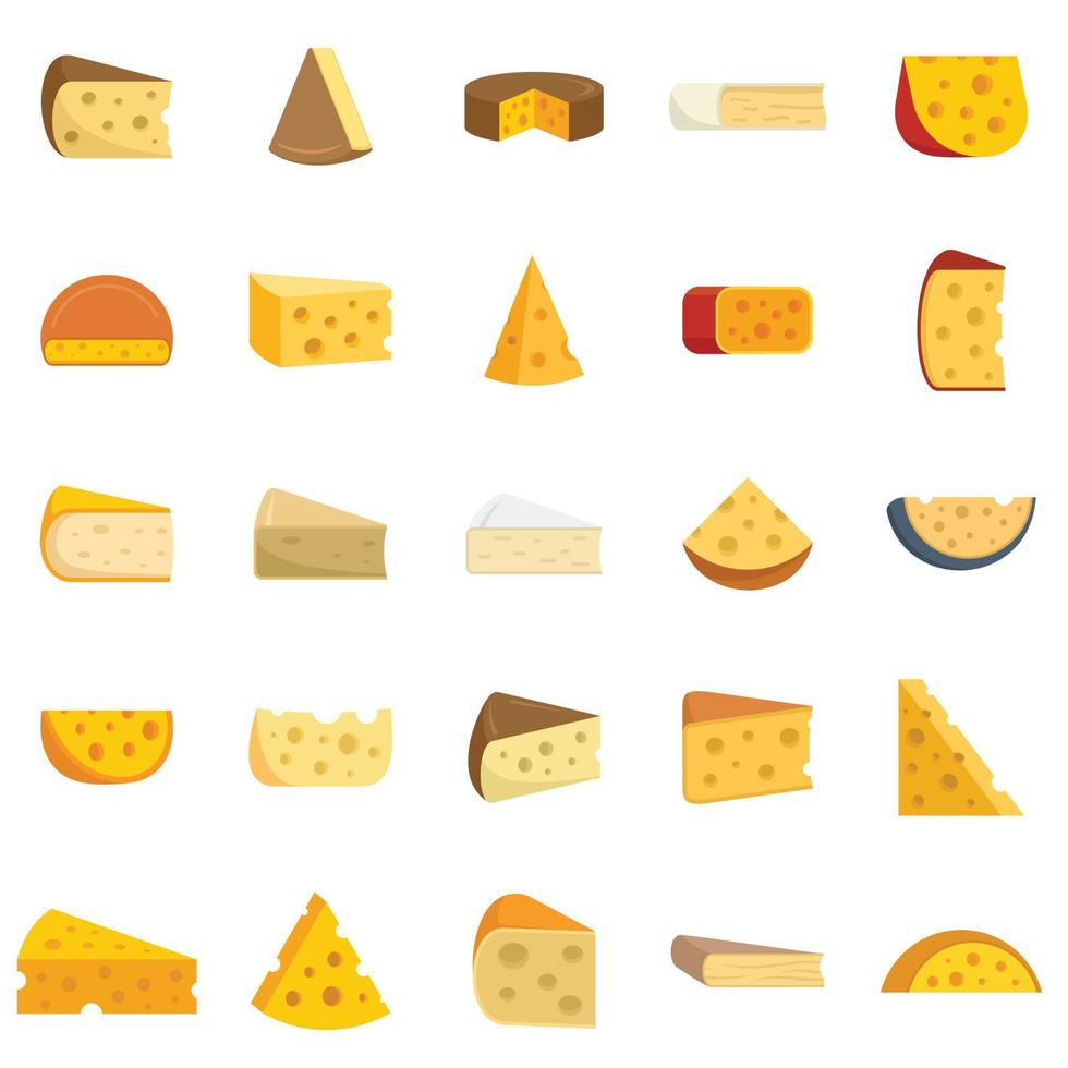 ícones de queijo definir vetor plano isolado