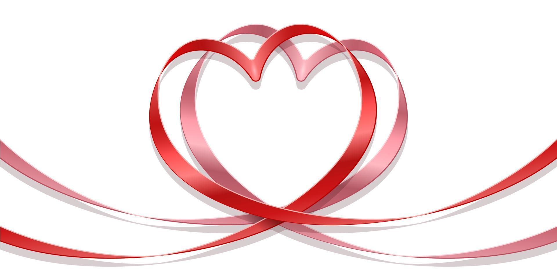 fitas rosa e vermelhas em forma de coração 3d realista isolado fundo branco vetor