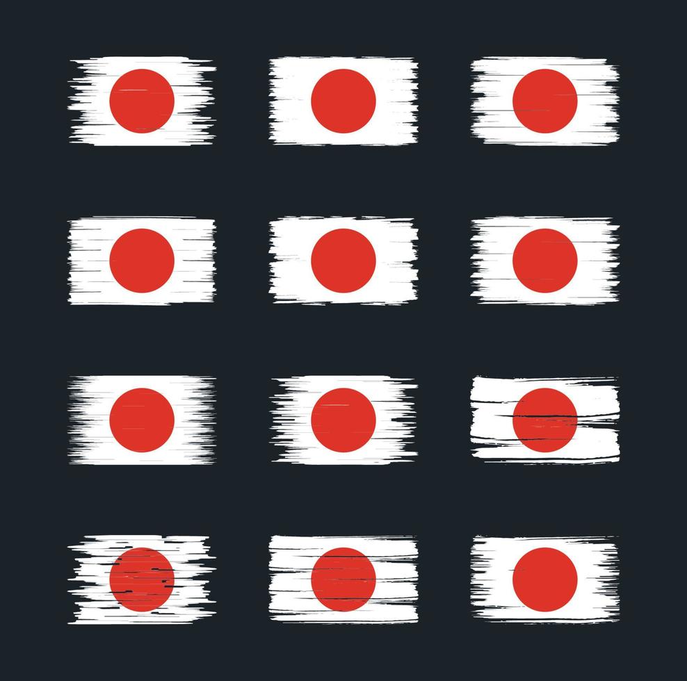 coleções de escova de bandeira do japão. bandeira nacional vetor