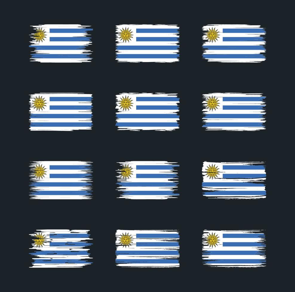 coleções de escova de bandeira do uruguai. bandeira nacional vetor