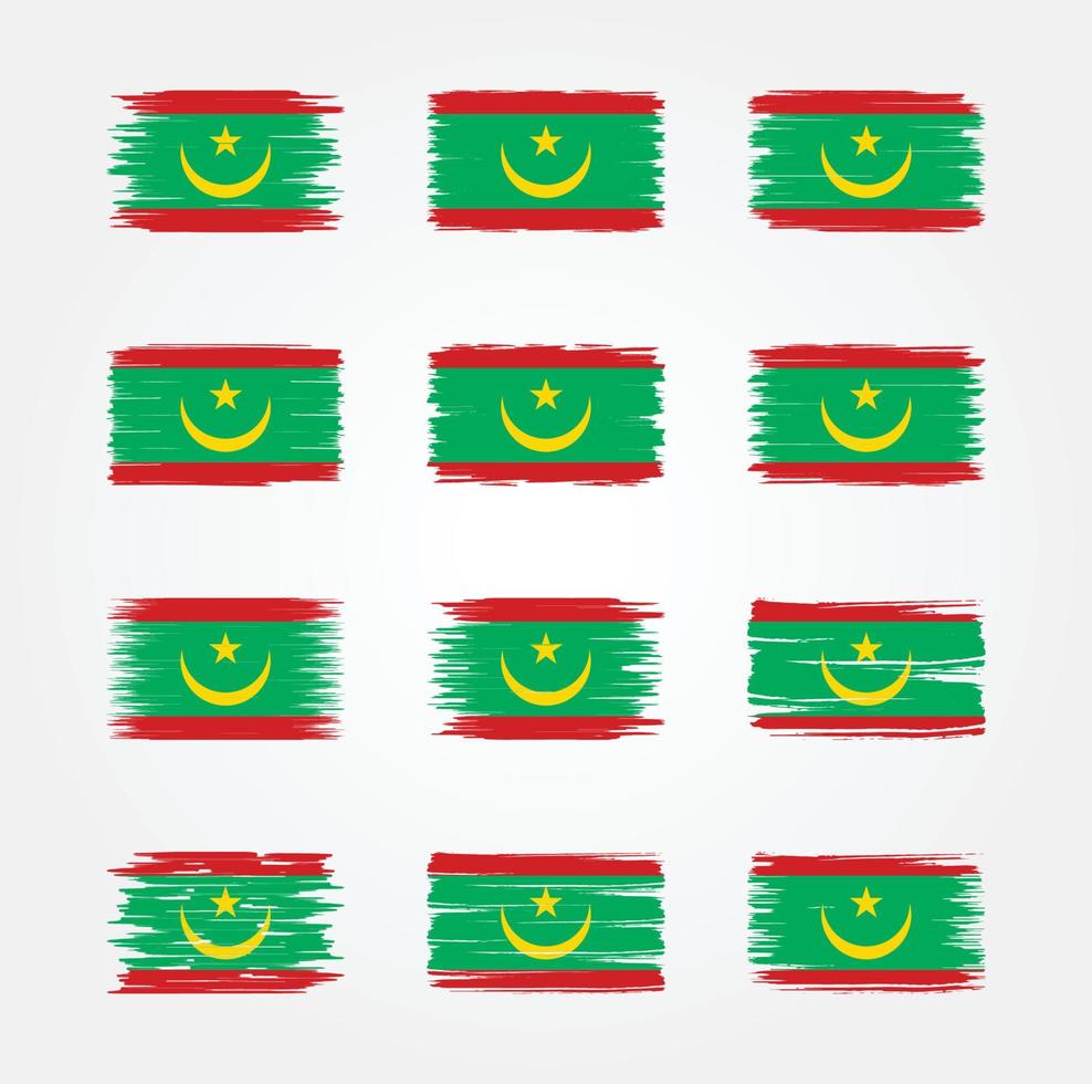 coleções de pincéis de bandeira da mauritânia. bandeira nacional vetor