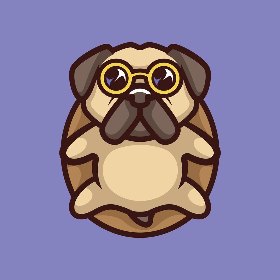 personagem de mascote de vetor de logotipo de desenho animado de cachorro pug fofo