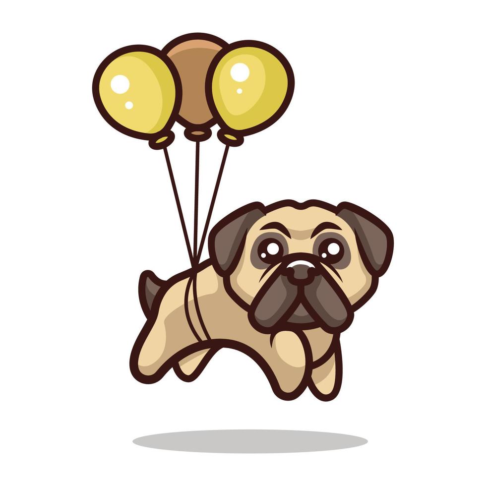 personagem de mascote de vetor de logotipo de desenho animado de cachorro pug fofo