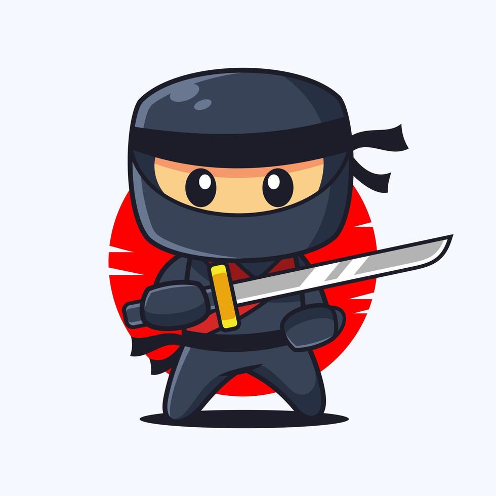 personagem de desenho animado ninja com espada katana vetor