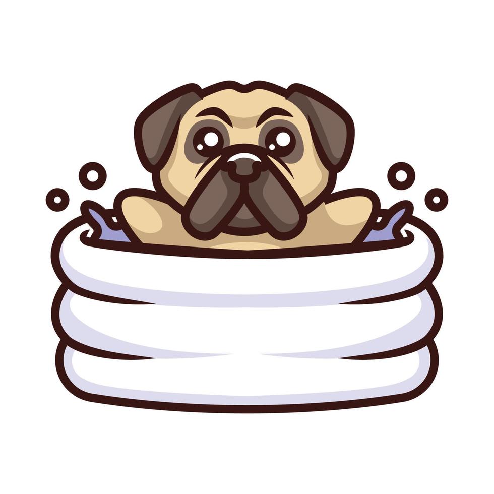 personagem de mascote de vetor de logotipo de desenho animado de cachorro pug fofo