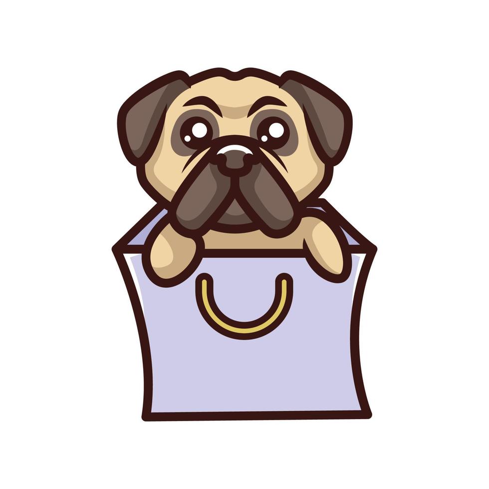 personagem de mascote de vetor de logotipo de desenho animado de cachorro pug fofo