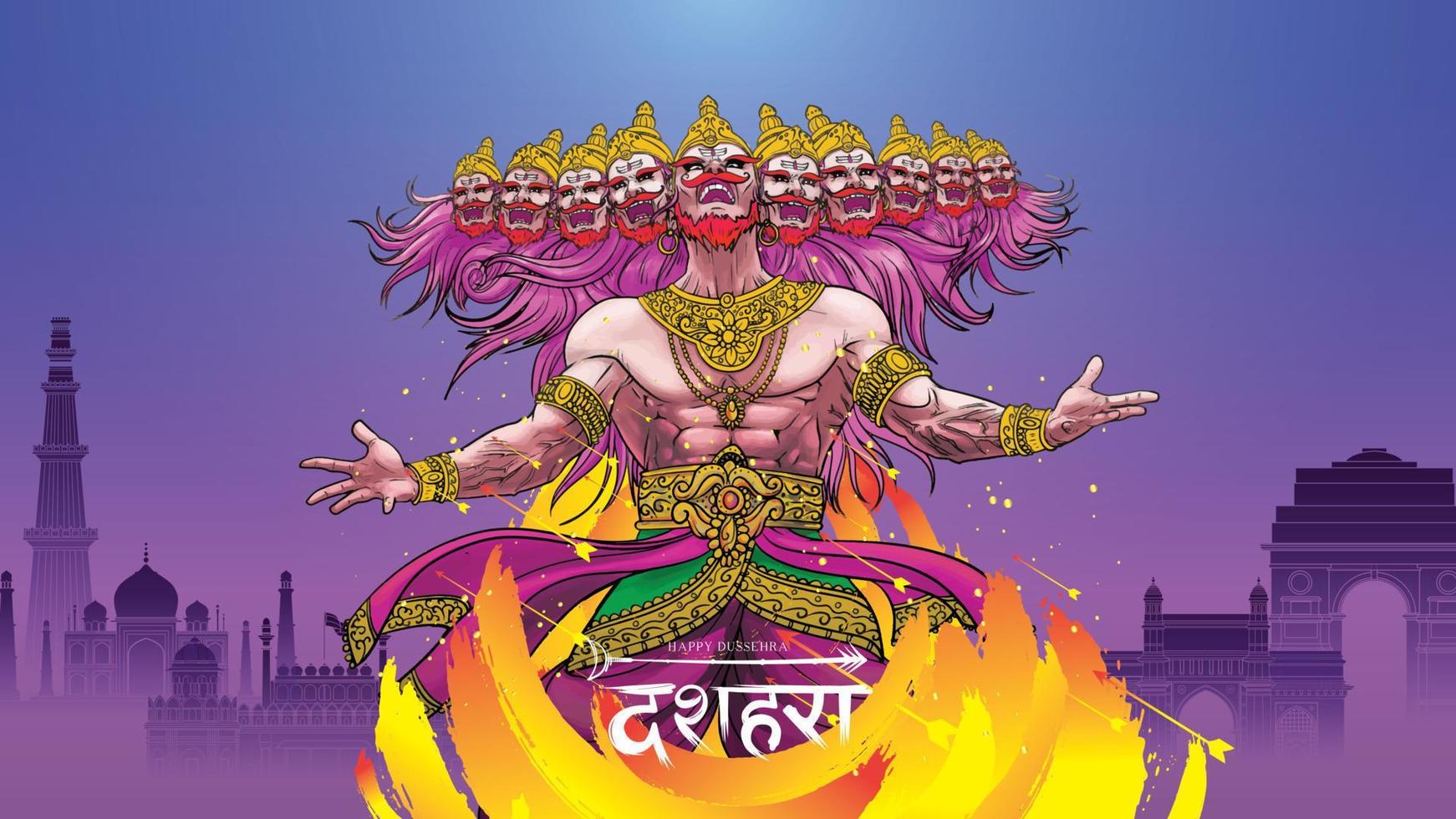 ilustração vetorial criativa do senhor rama matando ravana no festival de cartaz feliz dussehra navratri da índia. tradução dussehra vetor