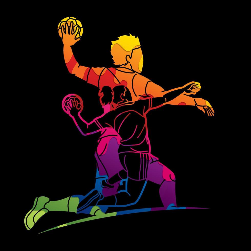 grupo de grafite de jogadores de handebol masculino e feminino vetor