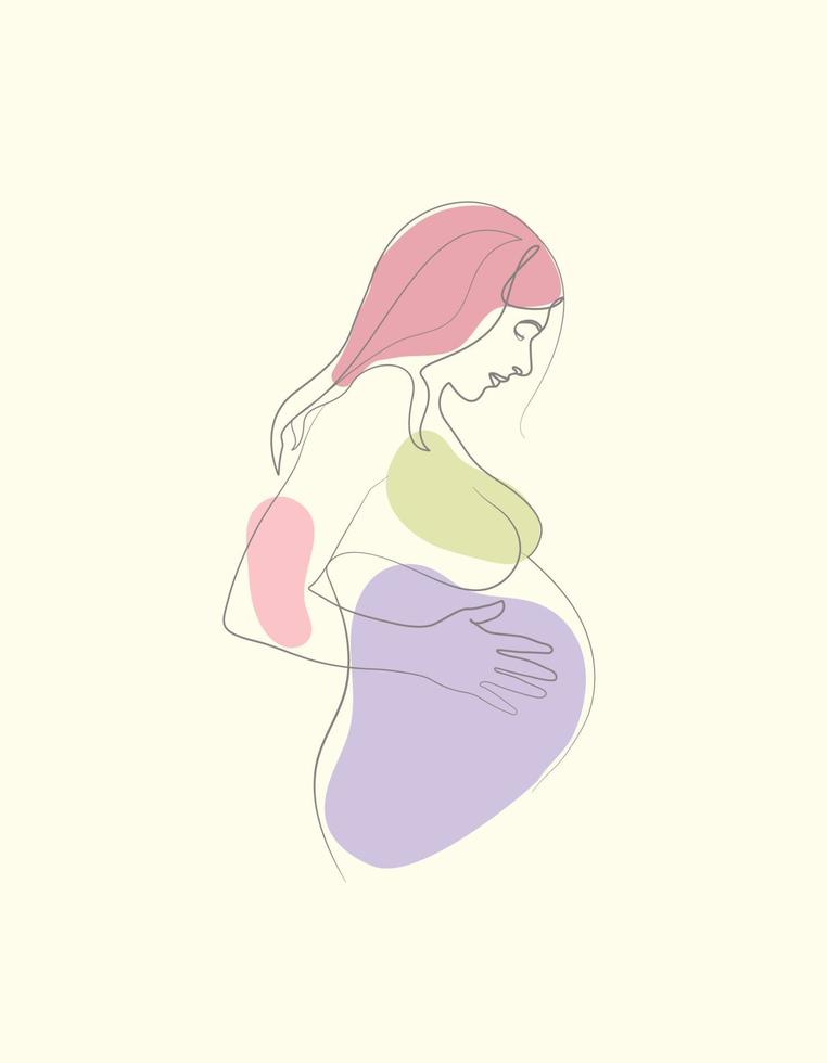 mulher grávida desenhada à mão usando uma ilustração de arte de linha única contínua vetor