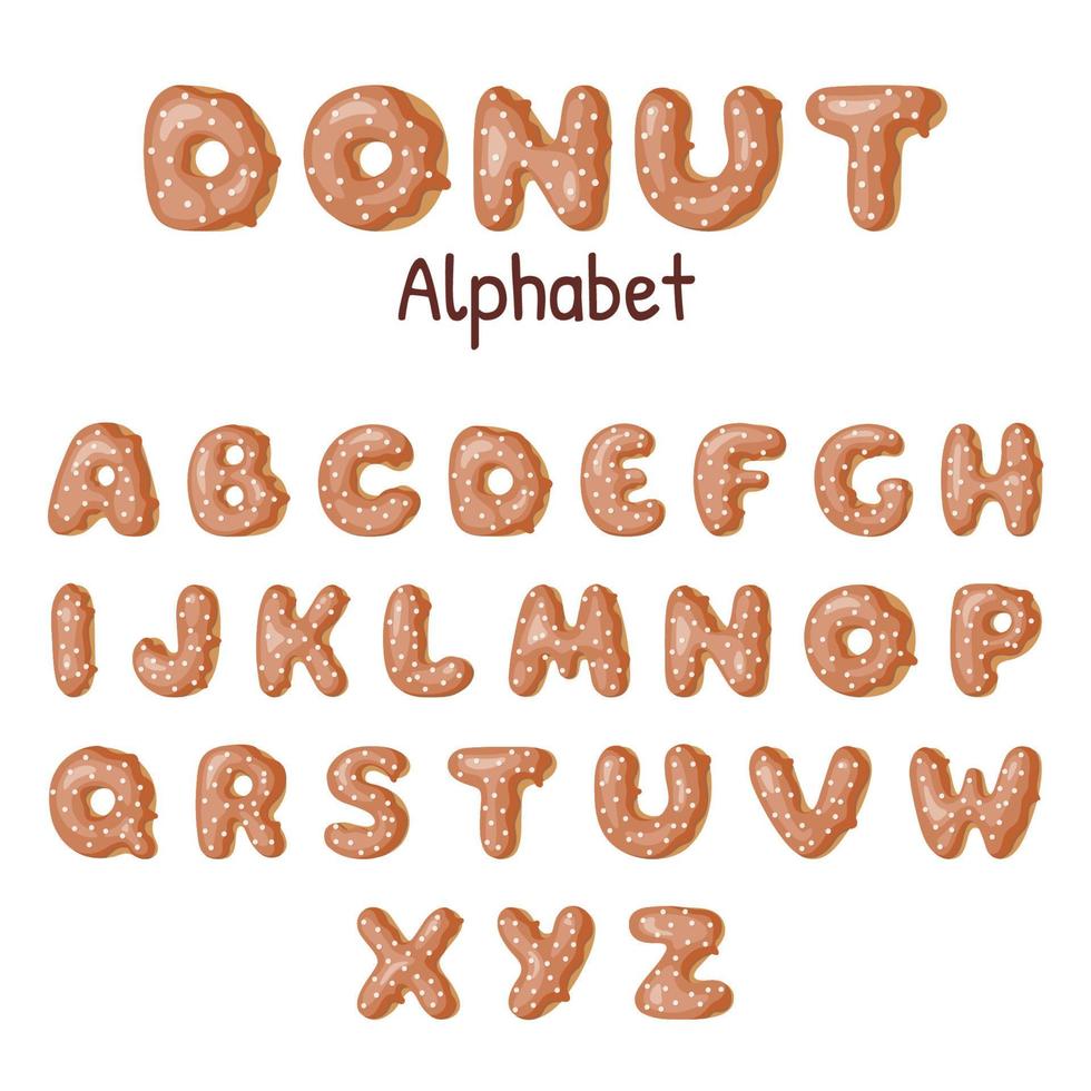 alfabeto de donut desenhado à mão. letras de rosquinhas vitrificadas por caramelo. modelo vetorial para seu projeto. vetor