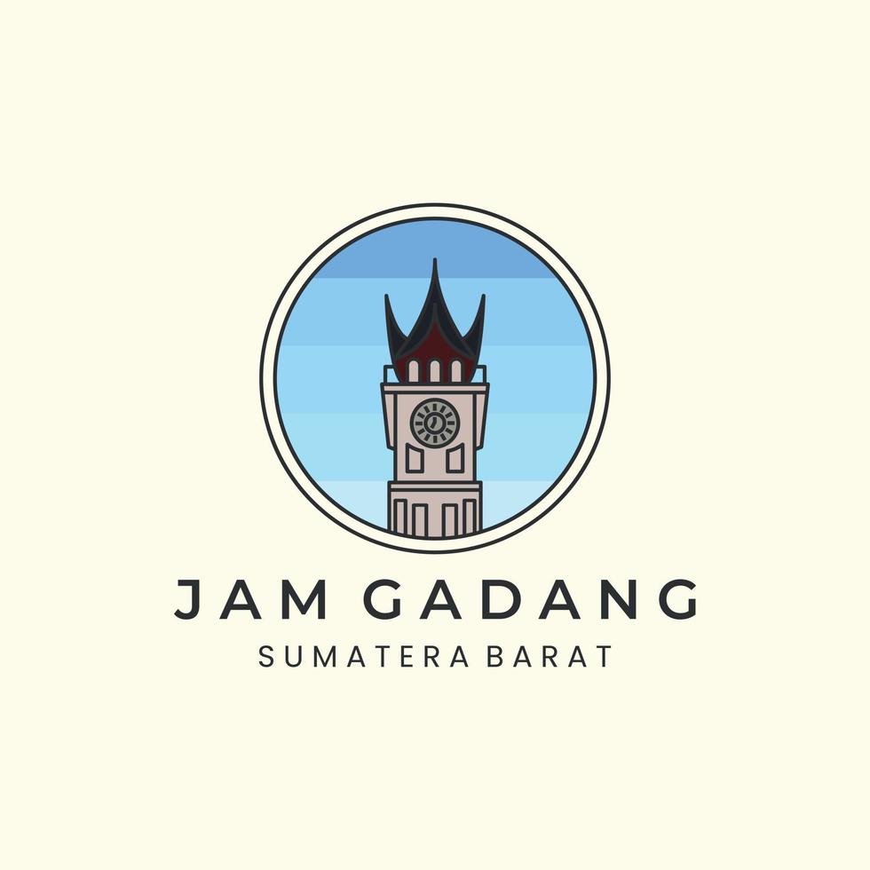 jam gadang com design de modelo de ícone de logotipo de estilo vintage e emblema. marco, torre, relógio, bukit tinggi, indonésia, ilustração vetorial vetor