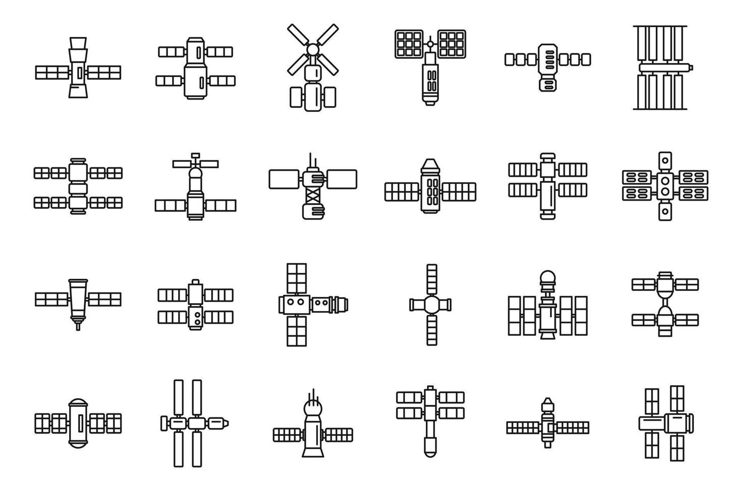 conjunto de ícones do sistema da estação espacial, estilo de estrutura de tópicos vetor