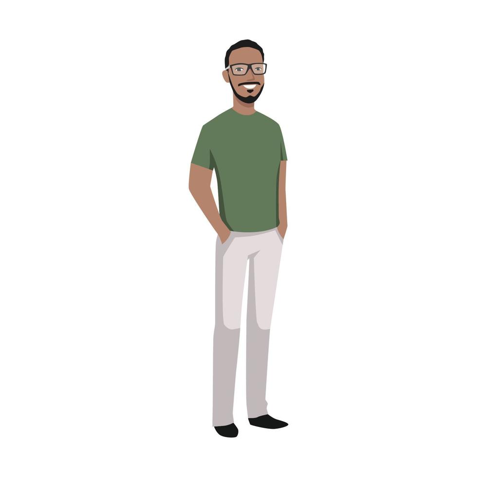 personagem de homem legal em pé com a mão na ilustração vetorial plana de bolso isolada no fundo branco vetor