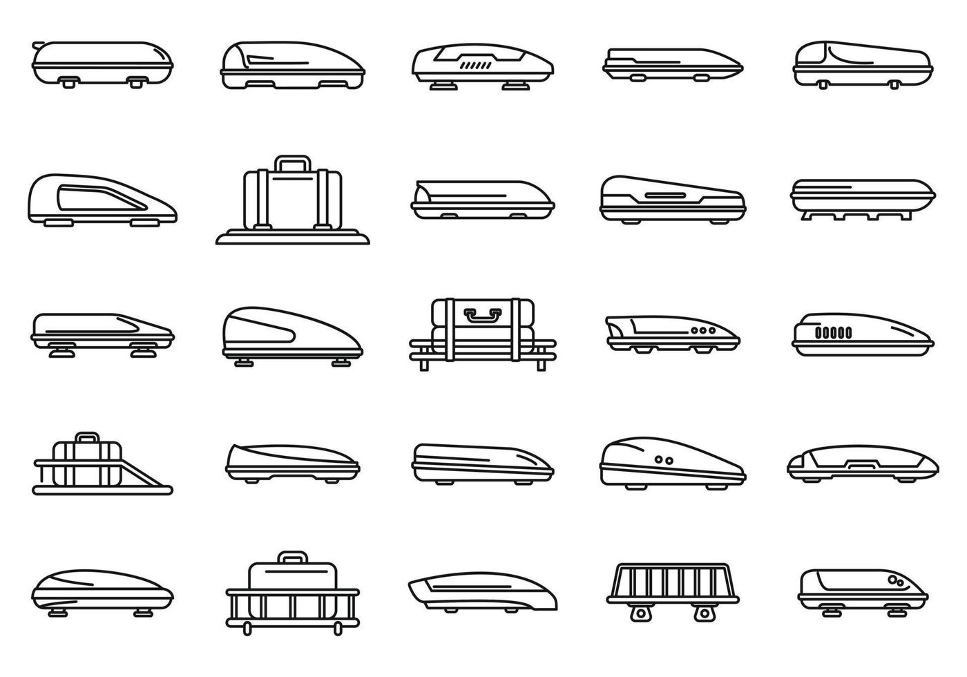 ícones de caixa de telhado de carro definir vetor de contorno. bagagem automática
