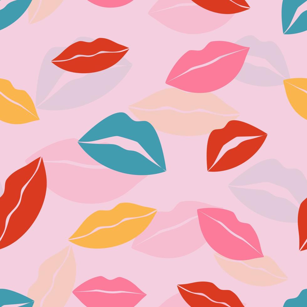 impressões labiais multicoloridas femininas beijam padrão sem costura vetor