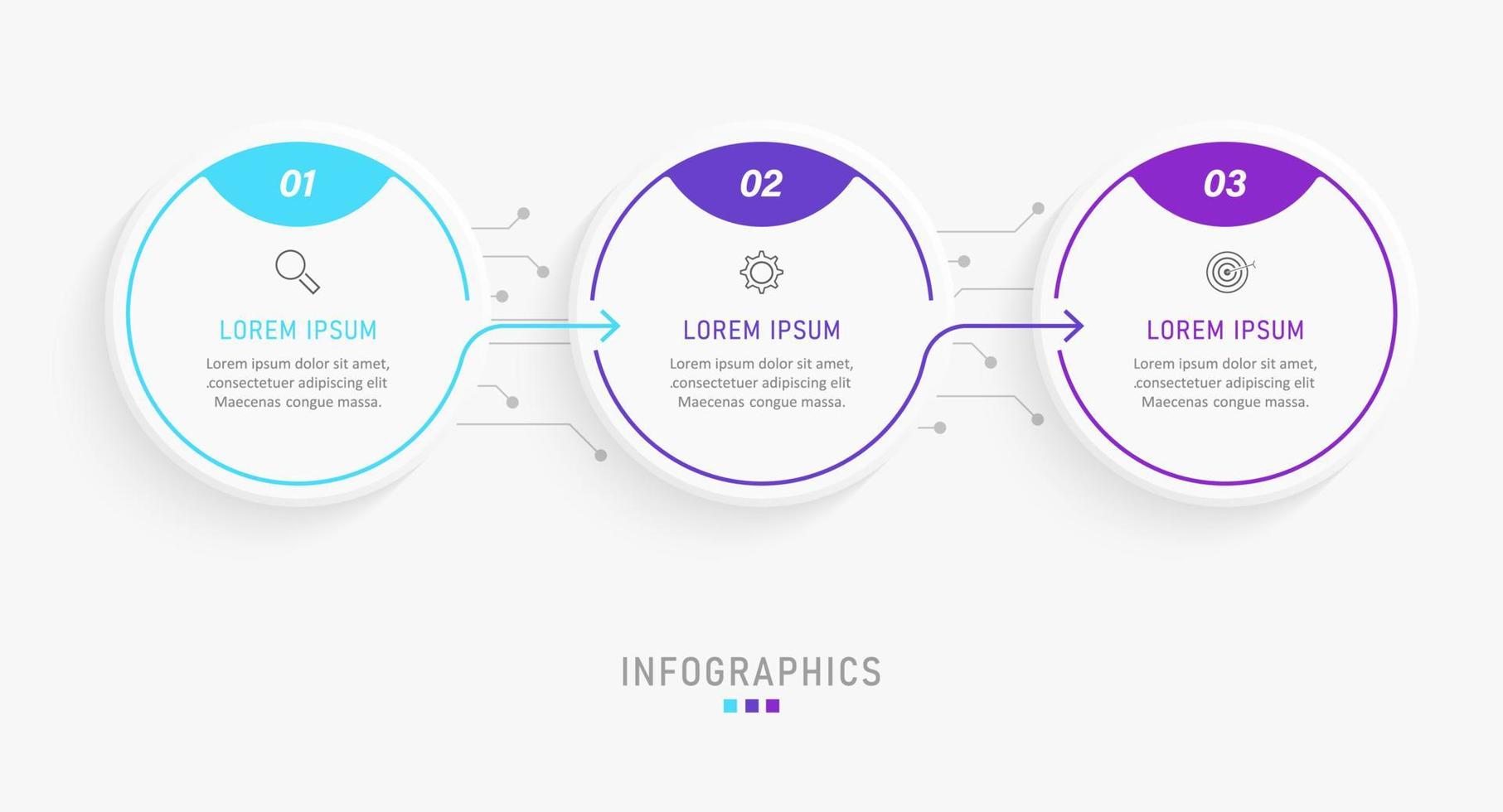 modelo de design de rótulo infográfico vetorial com ícones e 3 opções ou etapas. pode ser usado para diagrama de processo, apresentações, layout de fluxo de trabalho, banner, fluxograma, gráfico de informações. vetor