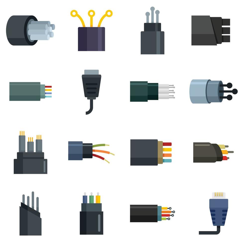 ícones de fibra óptica definir vetor plano isolado