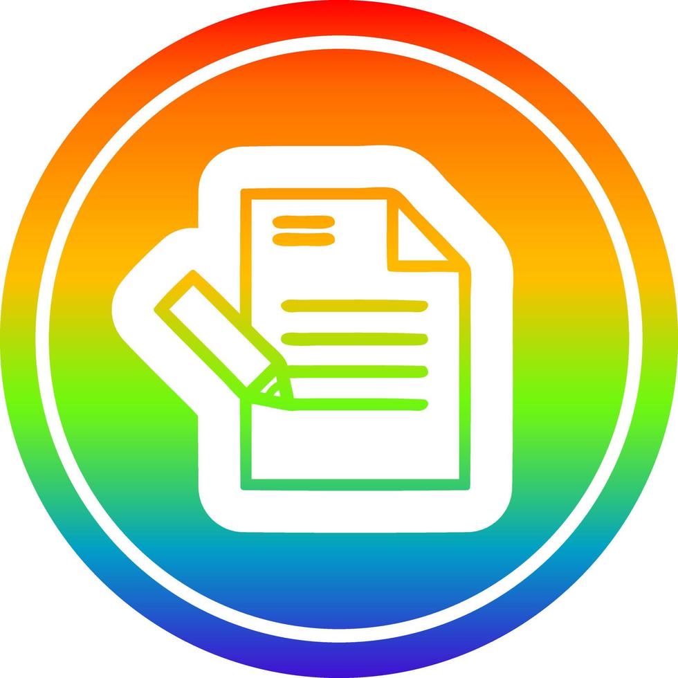 escrevendo documento circular no espectro do arco-íris vetor