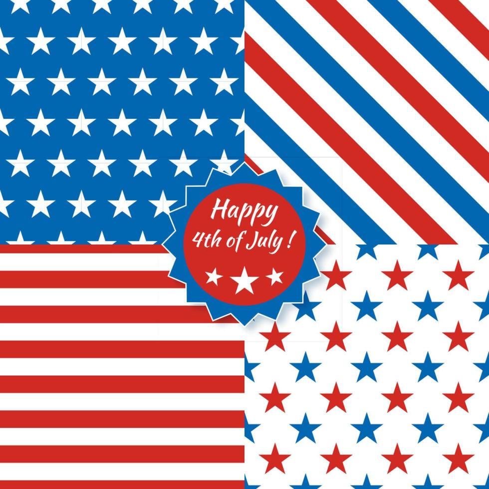 coleção de padrões sem emenda em cores nacionais americanas - azul, vermelho, branco. feliz dia da independência americana. 4 de julho. conjunto de modelo de vetor. vetor