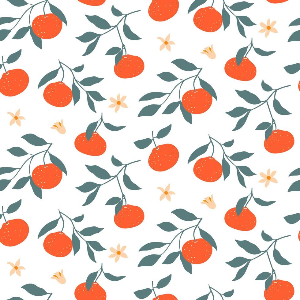 mão desenhada sem costura padrão colorido com tangerinas. papel de parede vetorial com frutas cítricas maduras. bom para tecido, têxtil, impressão. vetor