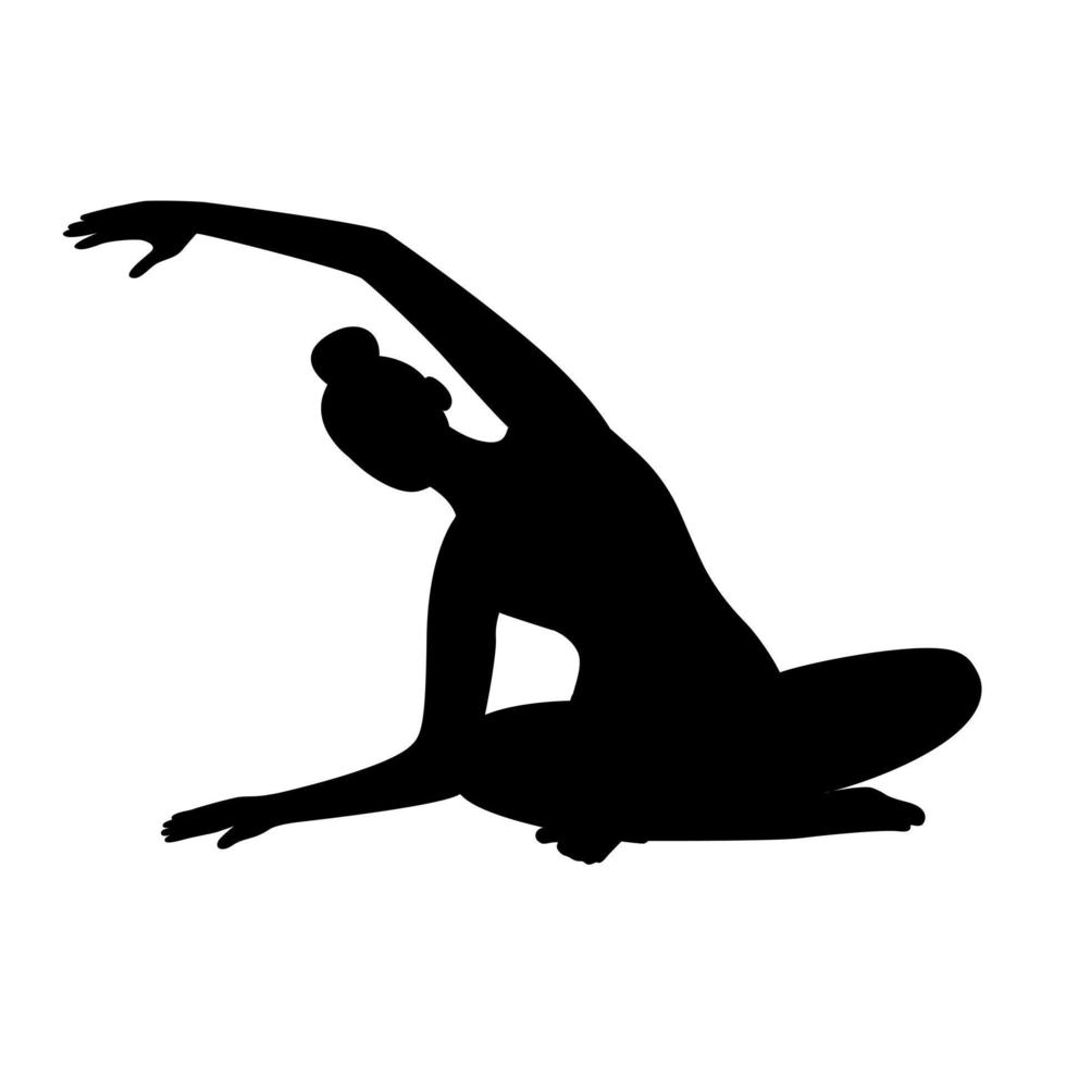 mulher envolvida em silhueta negra de ioga no fundo branco vetor