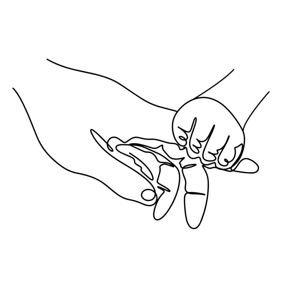 mão do bebê segurando a mão do adulto da mãe pela arte da linha do dedo vetor