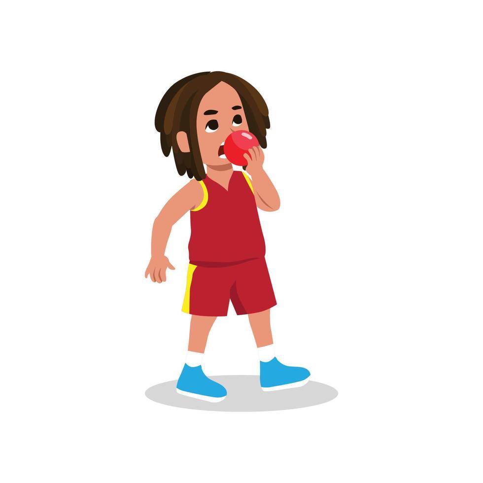 garoto comendo maçã vermelha, ilustração vetorial vetor