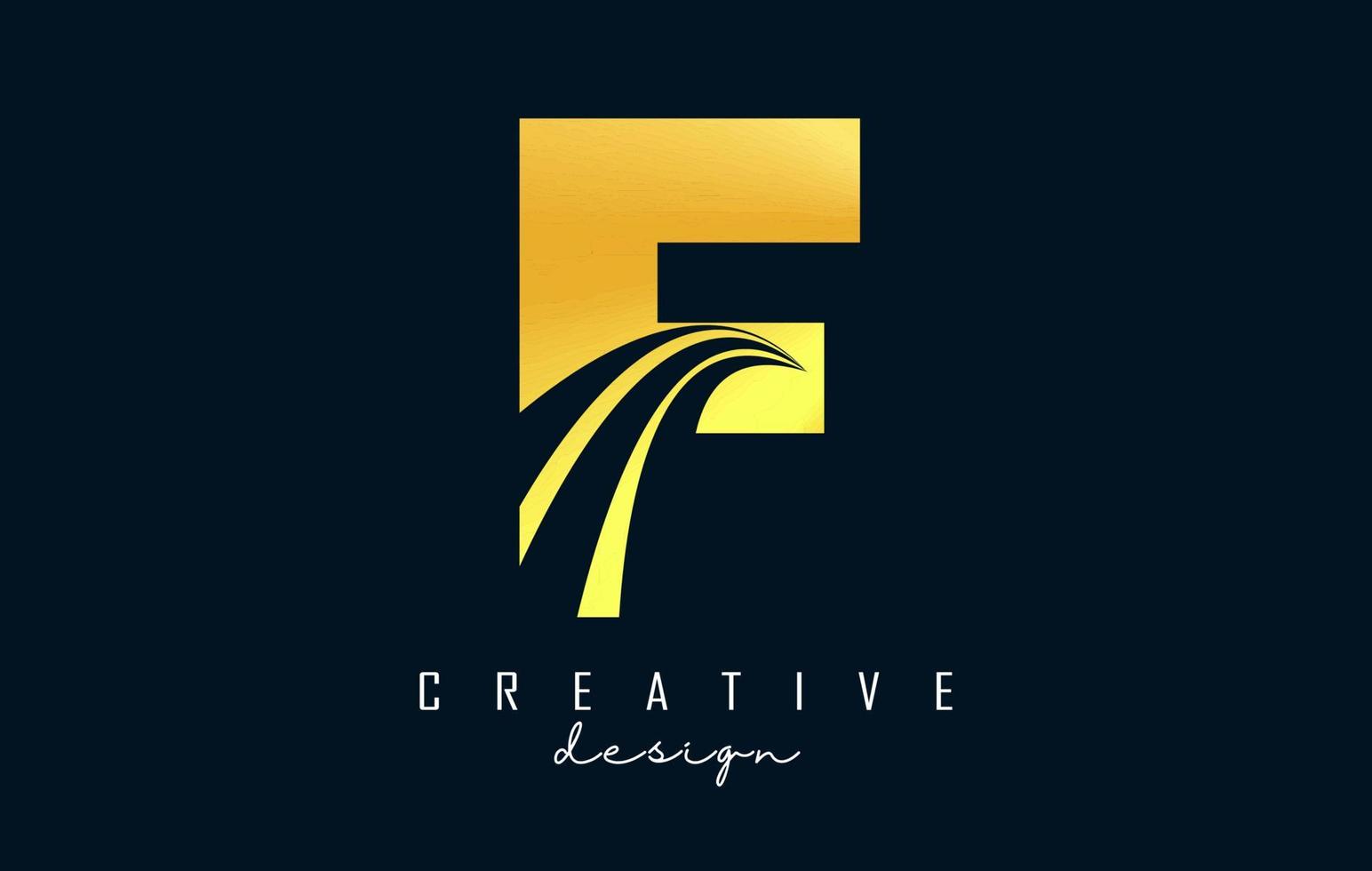logotipo criativo de letra dourada f com linhas principais e design de conceito de estrada. letra f com desenho geométrico. vetor