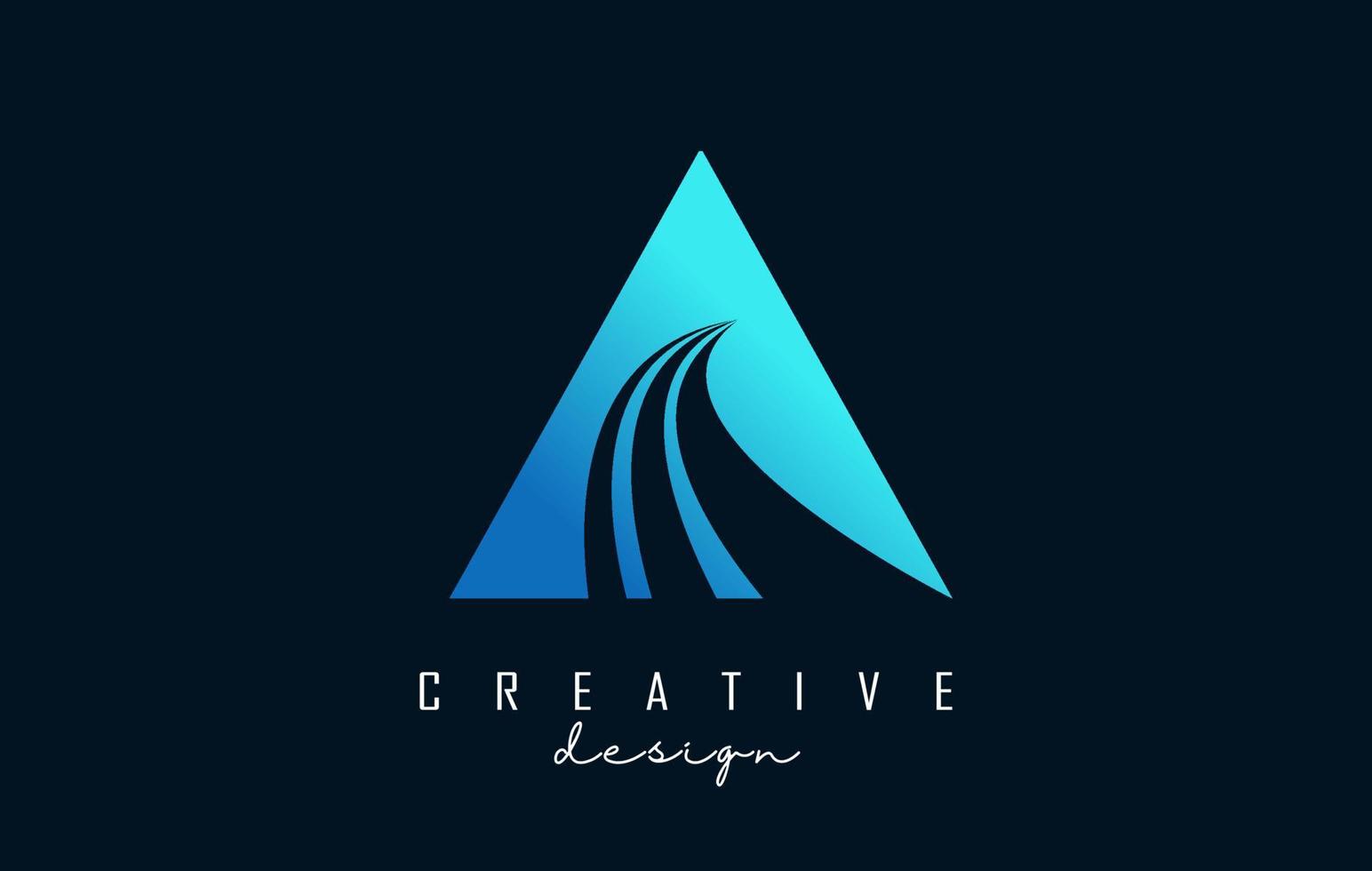 carta criativa um logotipo com linhas principais e design de conceito de estrada. letra a com desenho geométrico. vetor