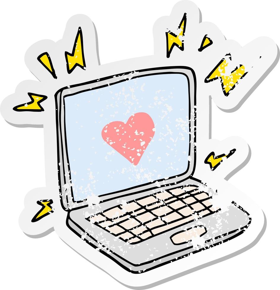 adesivo angustiado de um desenho animado de namoro na internet vetor