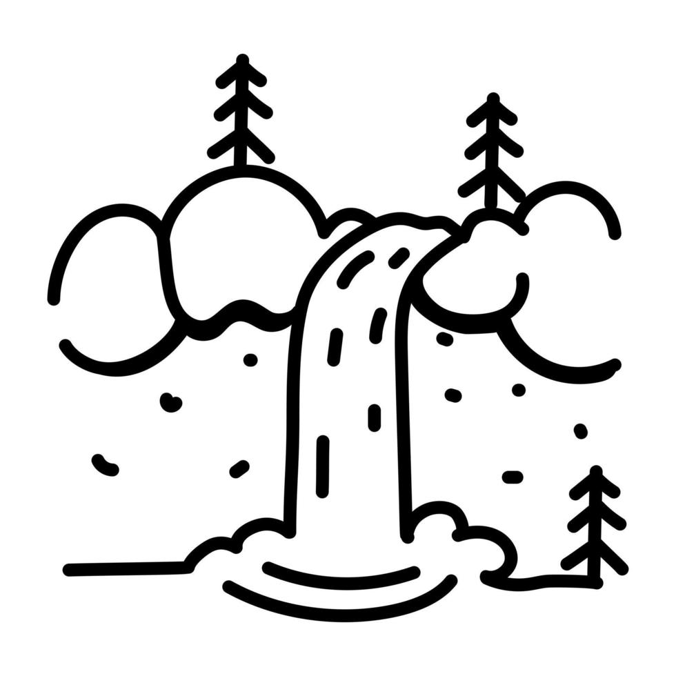 um ícone de doodle atraente de uma cachoeira vetor