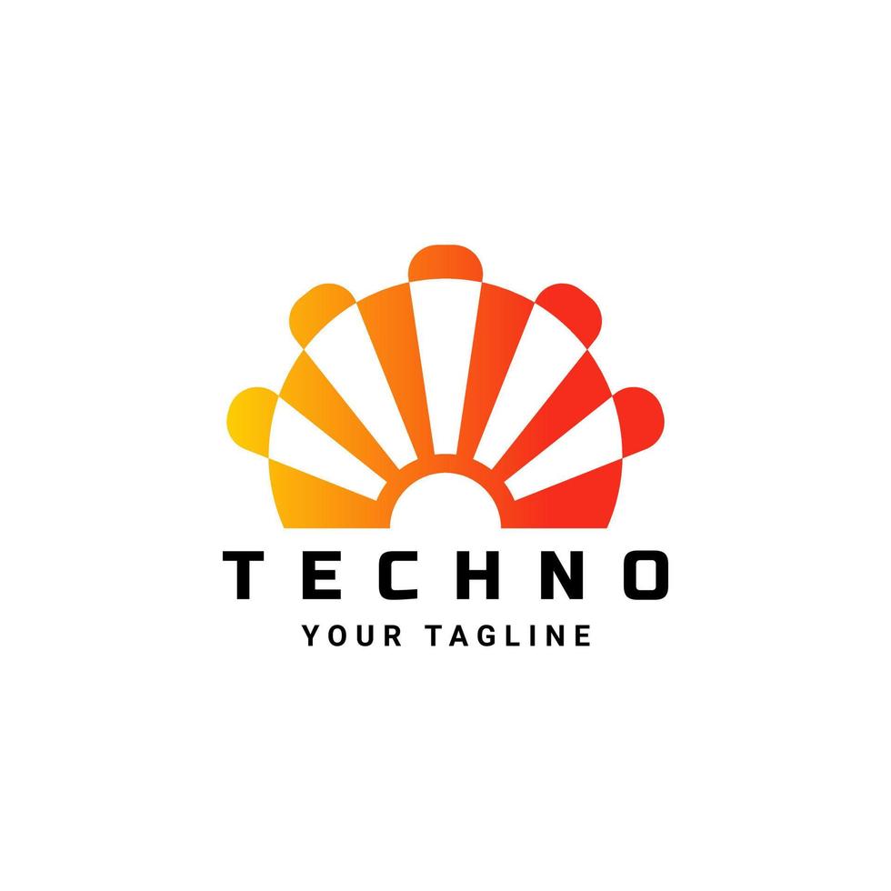 design de logotipo abstrato, sol de cor laranja gradiente. techno, digital, finanças, aplicativo, criativo vetor