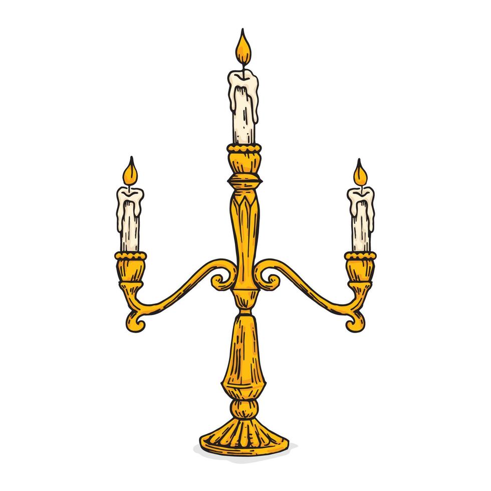 a chama da vela é acesa por uma vela branca em um vetor de gravura de arte de linha antiga retrô de castiçal