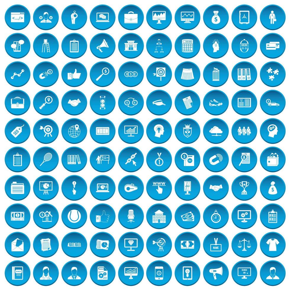 100 ícones de parceria definidos em azul vetor
