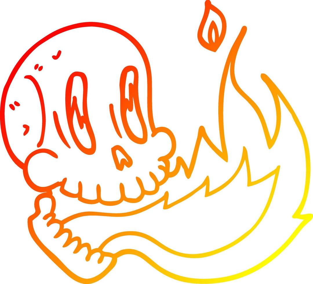 desenho de linha de gradiente quente desenho animado crânio flamejante vetor