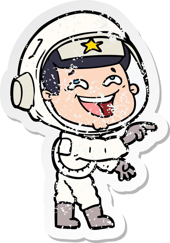 vinheta angustiada de um astronauta rindo de desenho animado vetor