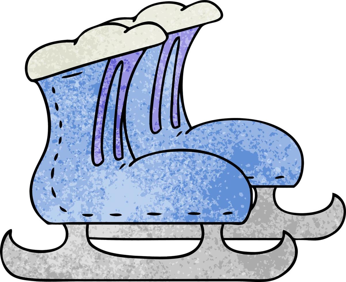 botas de patinação no gelo com doodle de desenho texturizado vetor