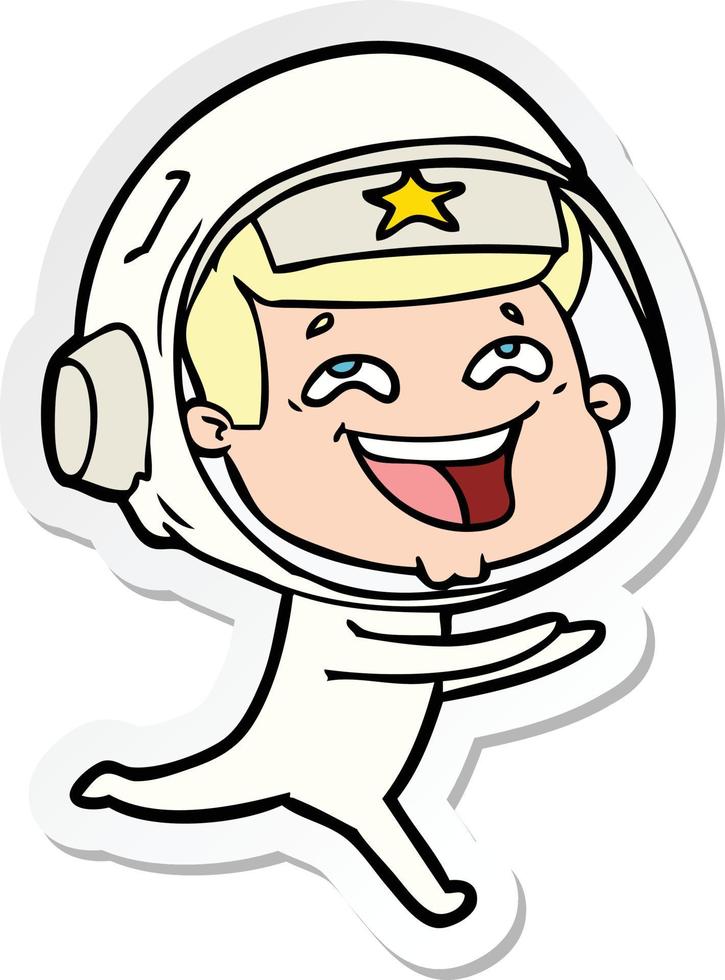 adesivo de um astronauta rindo de desenho animado vetor