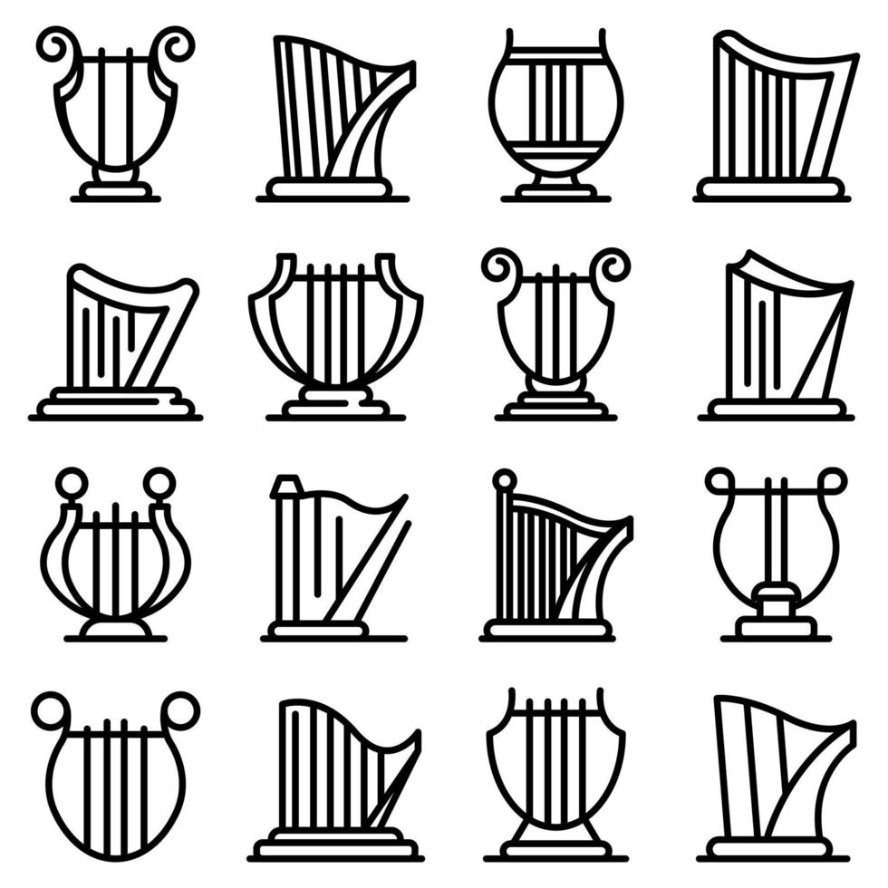 conjunto de ícones de harpa, estilo de contorno vetor