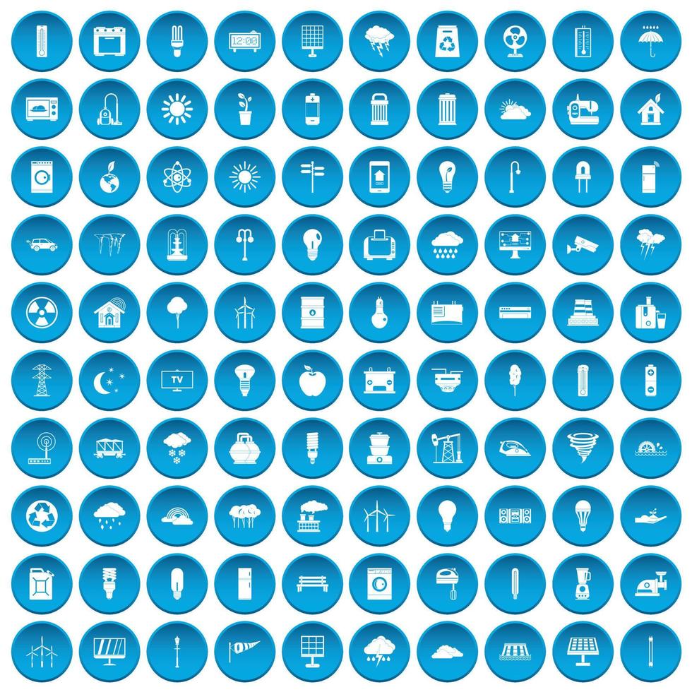 100 ícones de moinhos de vento definidos em azul vetor