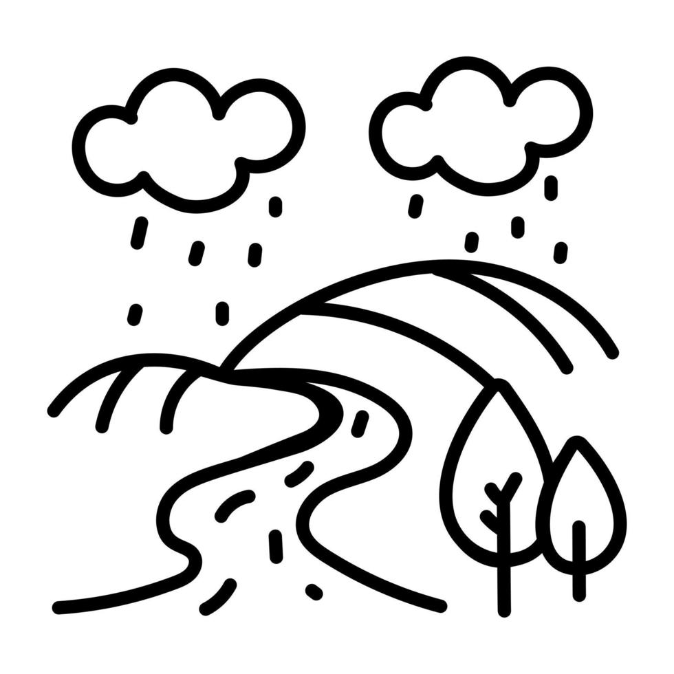 um ícone de doodle de paisagem de clima de chuva sedutor vetor