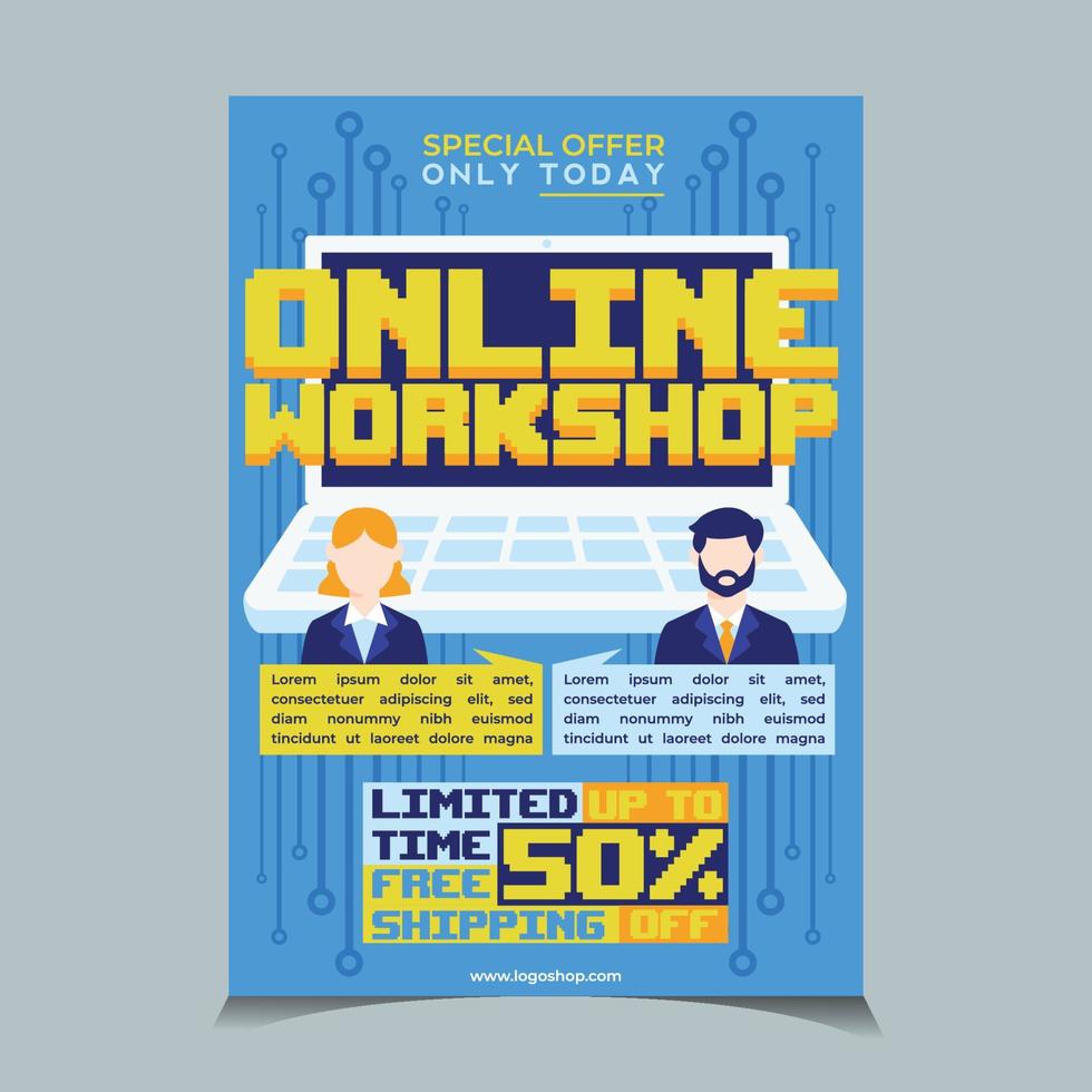 modelo de cartaz de workshop online vetor