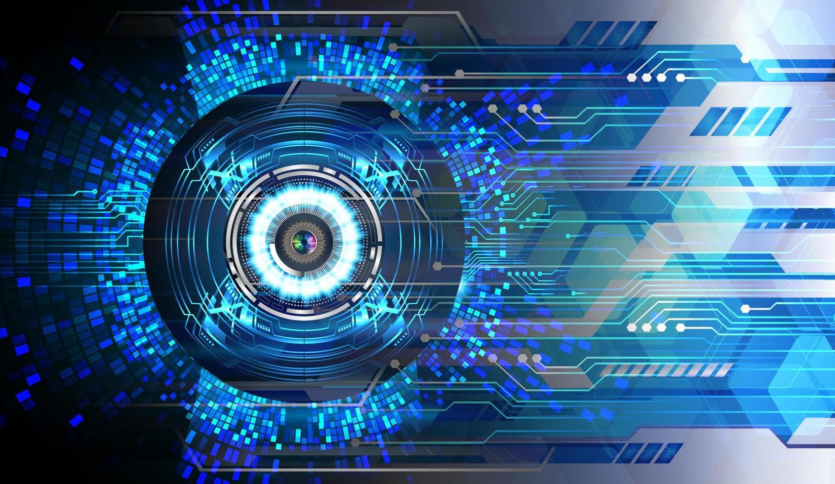 fundo de conceito de tecnologia futura de circuito cibernético de olhos azuis vetor