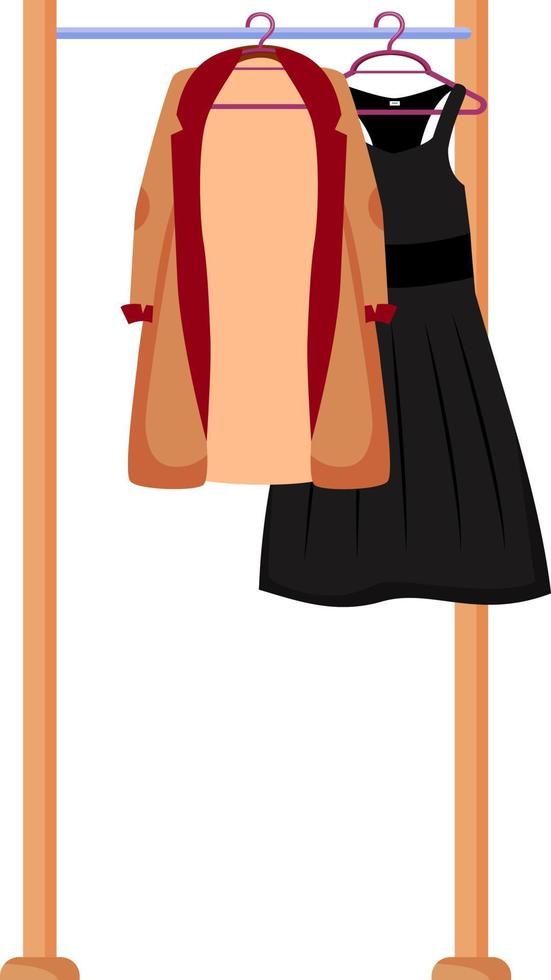 cremalheira de vestuário com objeto de vetor de cor semi plana de roupas elegantes