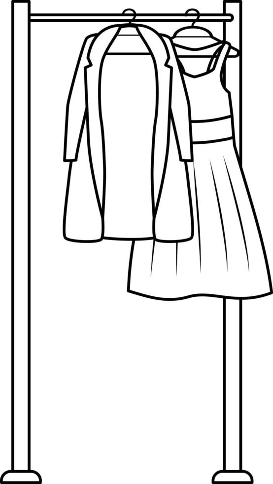 cremalheira de roupas com vestidos em cabides objeto de vetor de cor semi plana
