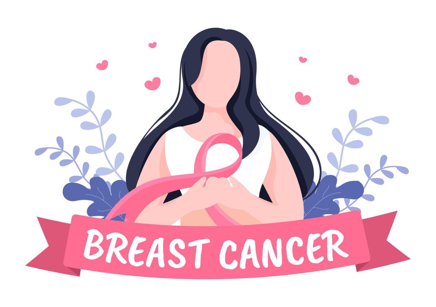 ilustração dos desenhos animados de fundo do mês de conscientização do câncer de mama com fita rosa e mulher para campanha de prevenção de doenças ou saúde vetor