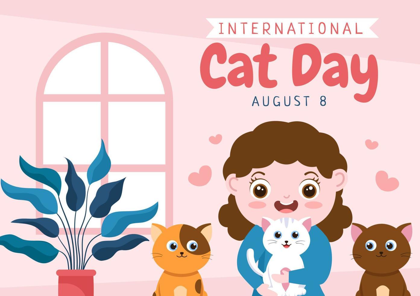 dia internacional do gato celebra a amizade entre humanos e gatos em agosto em ilustração de fundo de desenho animado bonito vetor