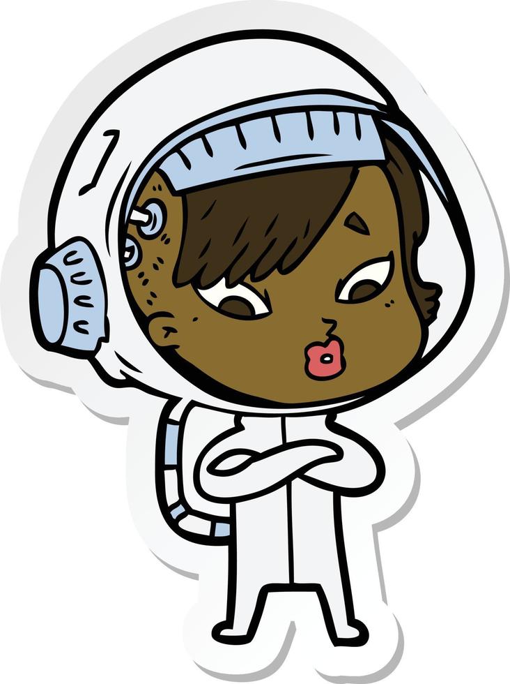 adesivo de uma mulher de astronauta de desenho animado vetor