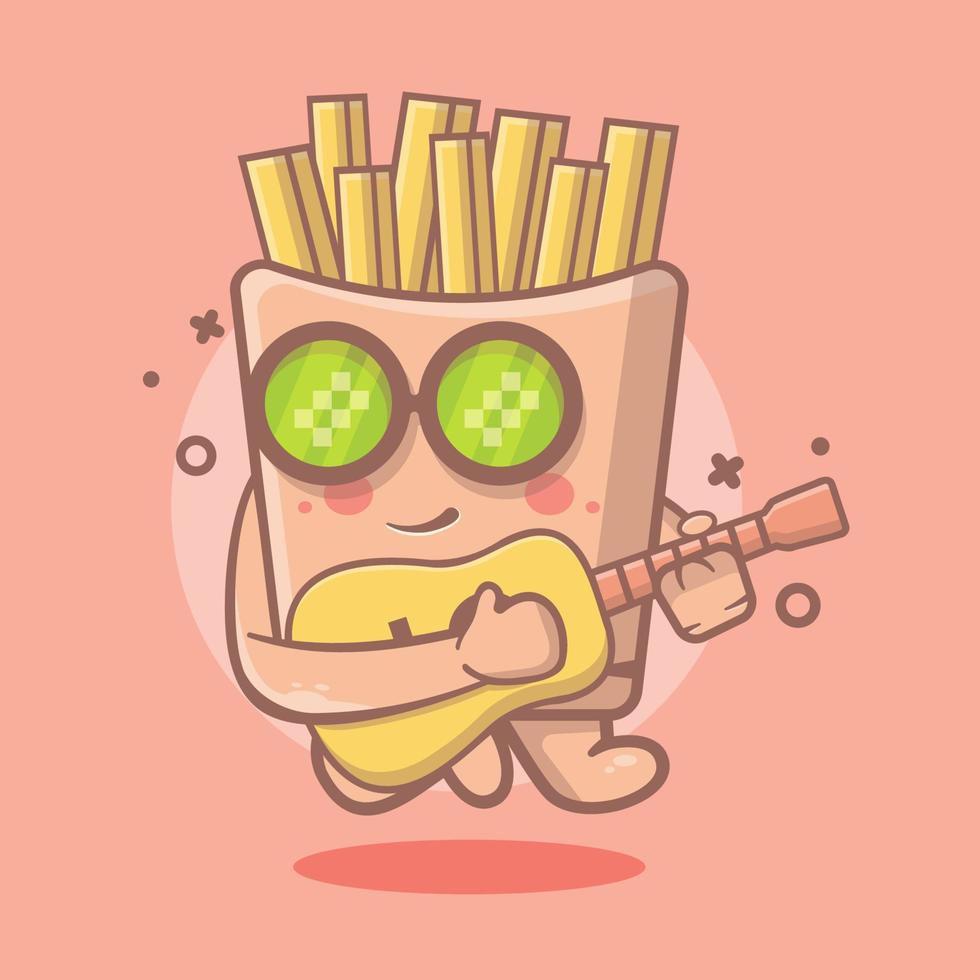 mascote de personagem de comida de batatas fritas legal tocando desenho de guitarra isolado em design de estilo simples vetor