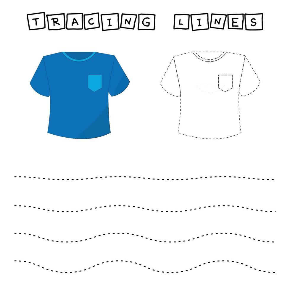 jogo de linhas de rastreamento com camiseta. planilha para crianças pré-escolares, folha de atividades para crianças, planilha para impressão vetor